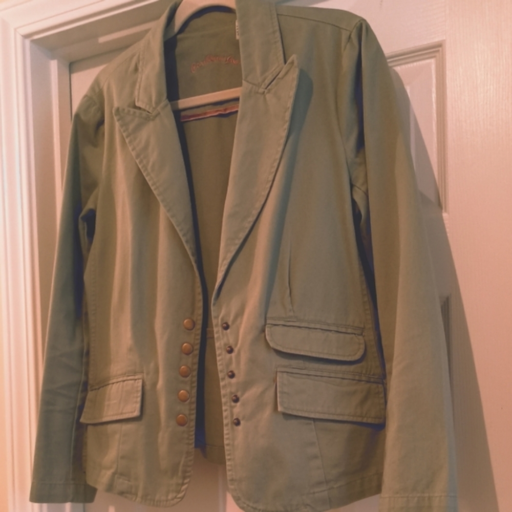 Caribbean Joe Army Green Utility‎ BlazerJacket Snap Front Casual Safari Size 10